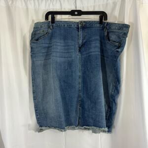 Falls Creek Women's Denim Blue distressed Jean Skirt Size 24 With Pockets